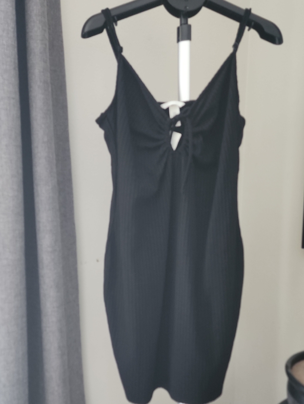 H&M Black Ribbed Tie-Front Slip Mini Dress